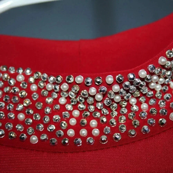 ANNALEE + HOPE Made in the USA Swing Dress Pearl Mock Neck Sleeveless Red XL - Picture 12 of 15